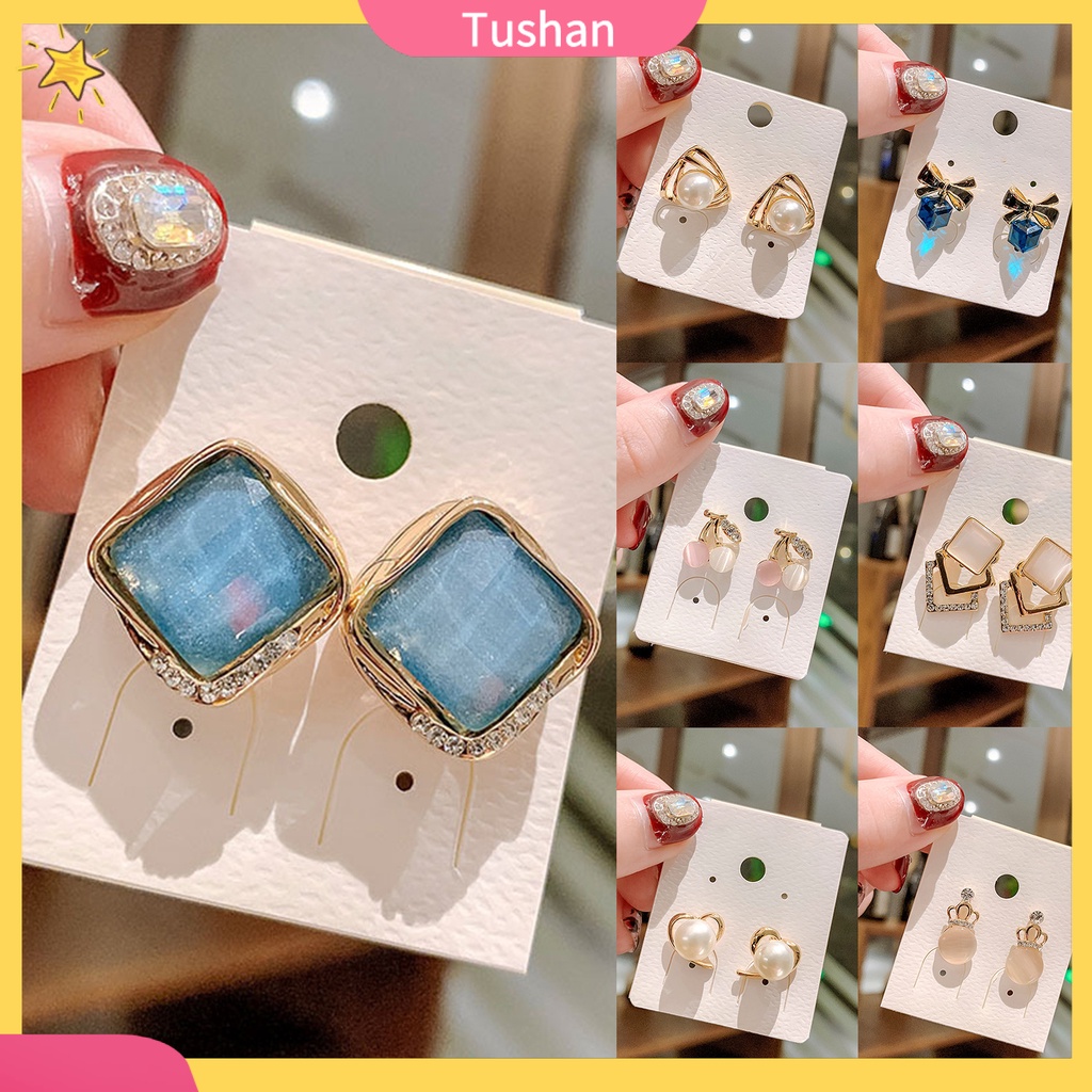 [Ts] Khuyên tai nhỏ mạ điện đính ngọc trai nhân tạo nhẹ thời trang dự tiệc