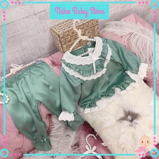 Bộ pijama cho bé 🌸MỀM MẠI🌸 Bộ ngủ pijama viền ren lụa satin hàn mềm mại an toàn cho da bé, size từ 5 tháng đến 9 tuổi