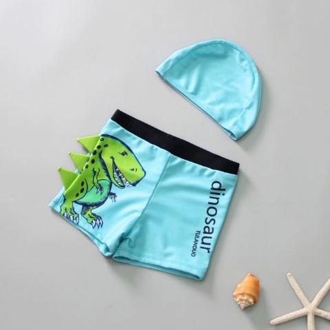 Bộ nón và quần bơi khủng long có vây ngộ nghĩnh cho bé trai đi biển đi bơi
