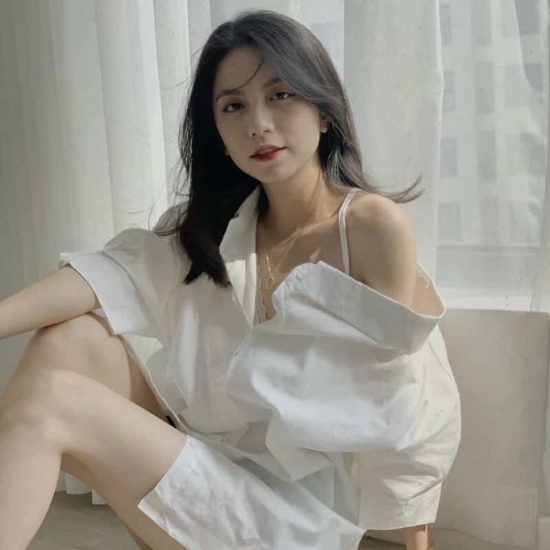 [Mã 253FASHIONSALE giảm 12% đơn 99K] Áo Sơ Mi lệch vai màu trắng đen sơ mi có dây vai Sơ mi lụa