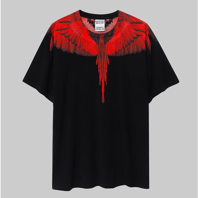 Áo Thun Cotton Tay Ngắn Màu Đen In Hình Đôi Cánh Đỏ Và Đỏ Thời Trang