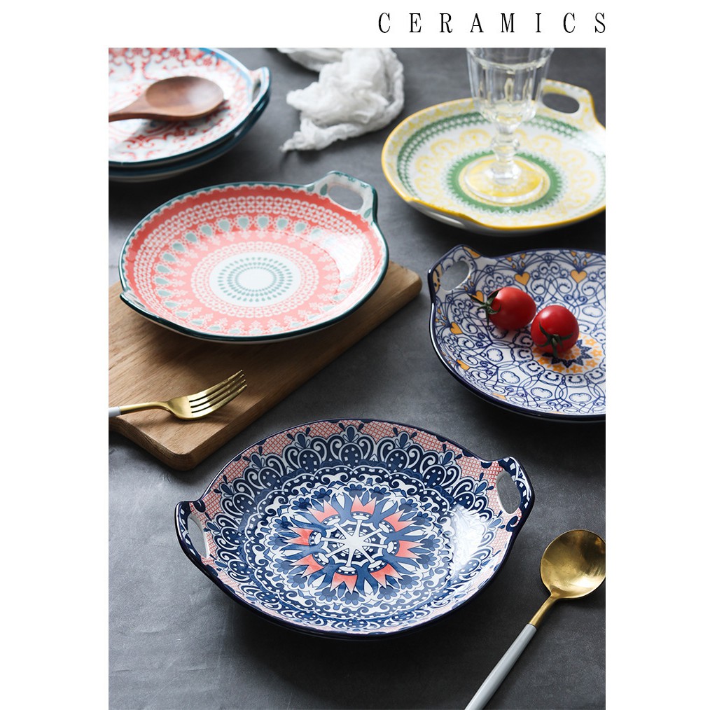 Đĩa gốm sứ phong cách Nhật vẽ tay kiểu underglaze