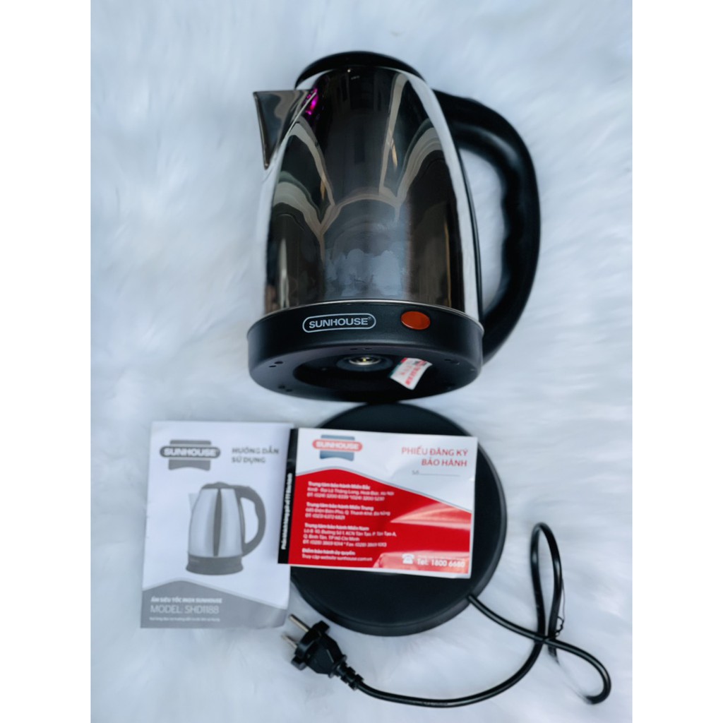 Ấm đun nước SIÊU TỐC INOX SUNHOUSE 1.8L (Model: SHD1188) – Tem bảo hành chính hãng 12 tháng
