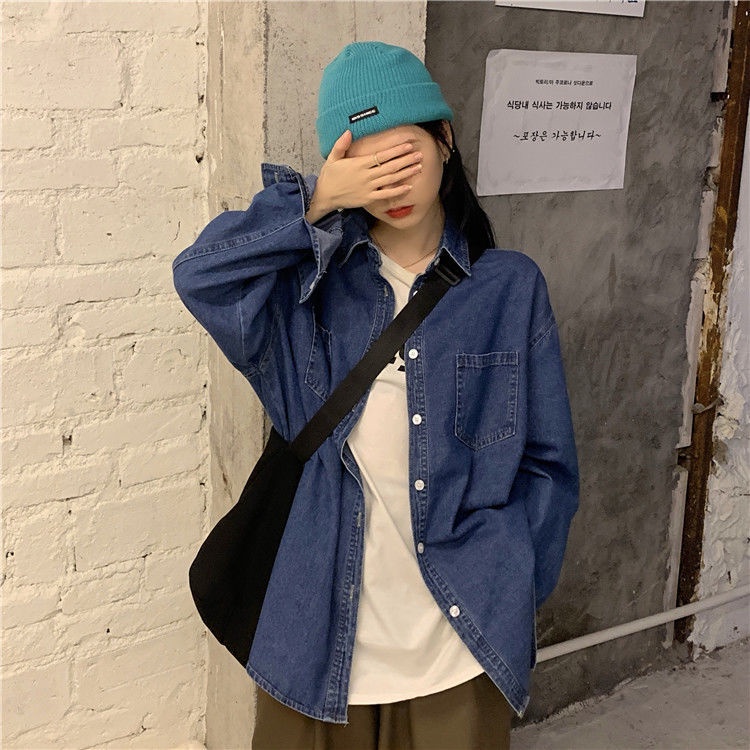 Áo sơ mi denim tay dài đơn giản thời trang dành cho nữ