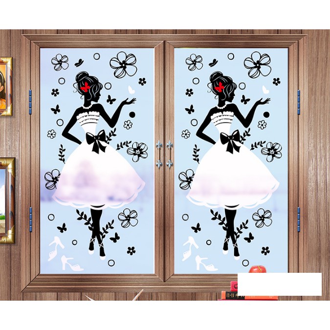 Decal Dán Kính Cao Cấp - Cô Gái Đầm Trắng ( 60x116cm )