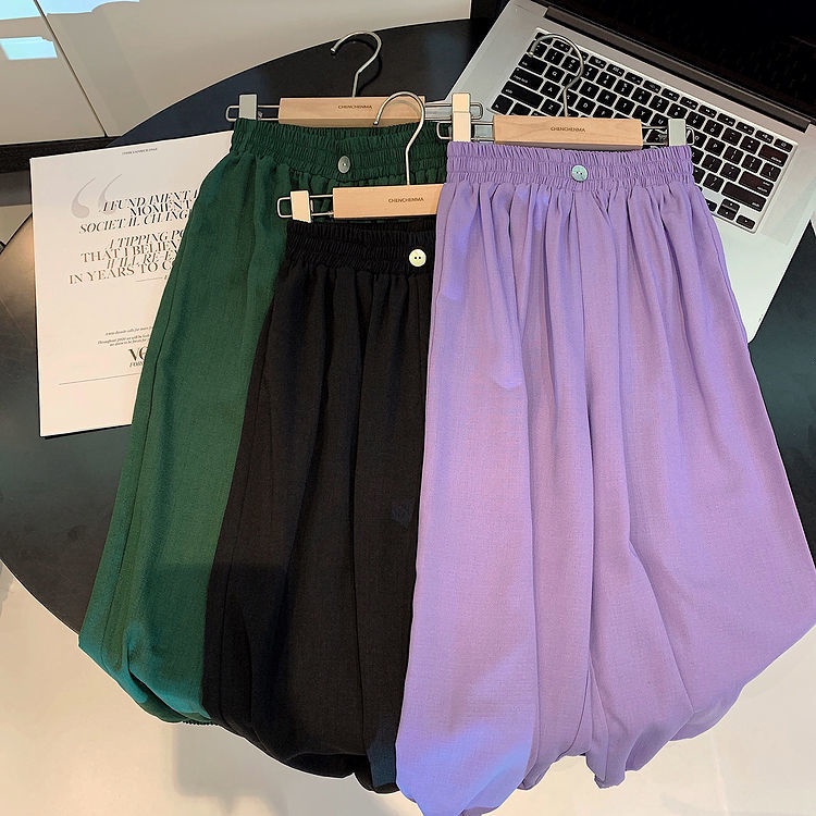 [Babycat] Hàng Có Sẵn Quần Ống Rộng Dài Đến Mắt Cá Thắt Lưng Co Giãn Màu Trơn Phong Cách Nhật Bản Hàn Quốc Thời Trang Mùa Hè Giản Dị Dành Cho Bé Gái