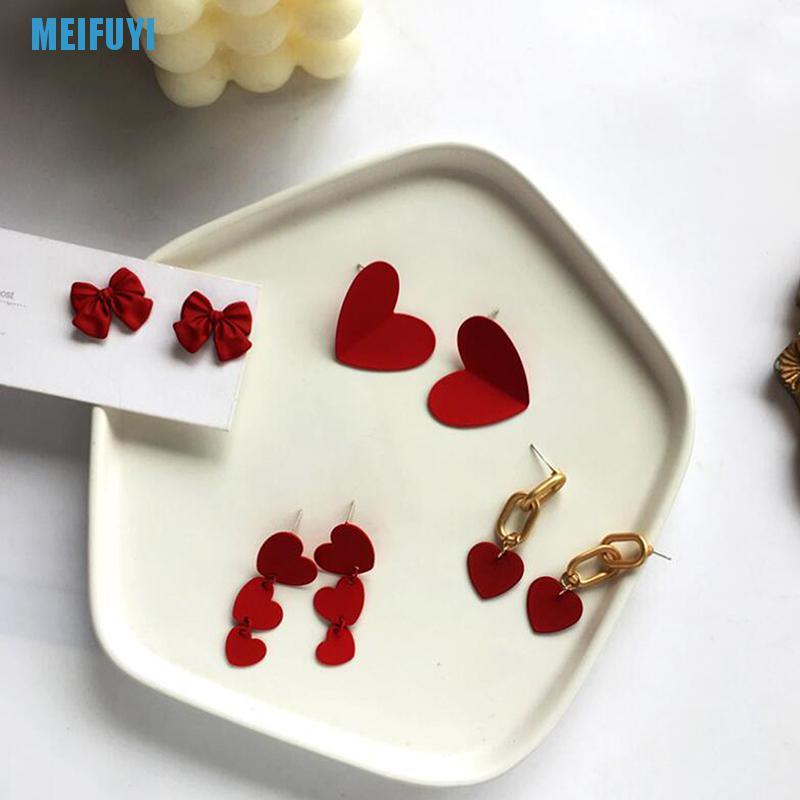 Khuyên Tai Hình Nơ Màu Đỏ Thời Trang Ngọt Ngào Cho Nữ