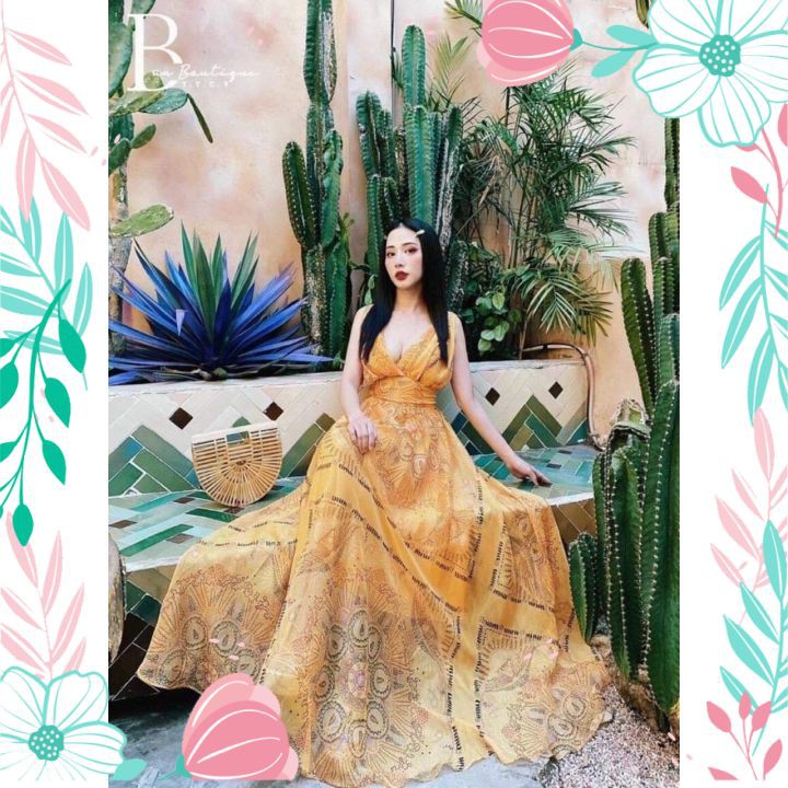 Đầm Maxi Đi Biển Cổ V Họa Tiết Đẹp Cho Nàng