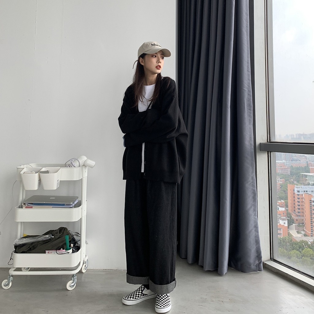 CARDIGAN LEN ĐEN TRƠN PHA NỈ MỀM - ÁO KHOÁC LEN CARDIGAN DÁNG RỘNG MÀU ĐEN HÀN QUỐC NAM NỮ - CADIGAN KHOÁC NỮ | BigBuy360 - bigbuy360.vn