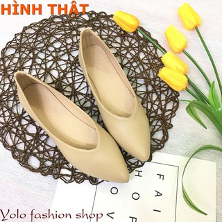 [H1] Giày búp bê nữ đế bằng mũi nhọn da mềm dáng basic - Kèm hình thật