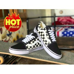 Giày V old skool caro đen trắng cổ thấp