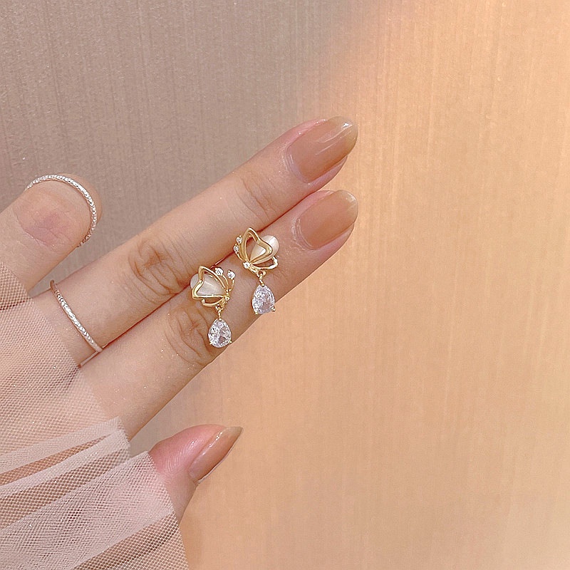 Khuyên Tai Bạc Sterling Hình Giọt Nước / Bướm / Giọt Nước Đính Đá Zircon Thời Trang Hàn Quốc Chất Lượng Cao Mới Cho Nữ
