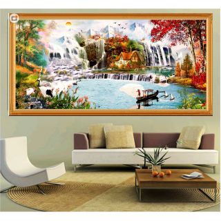 Tranh thêu chữ thập phong cảnh thiên nhiên tuyệt đẹp kt 184.77cm kèm hình thật