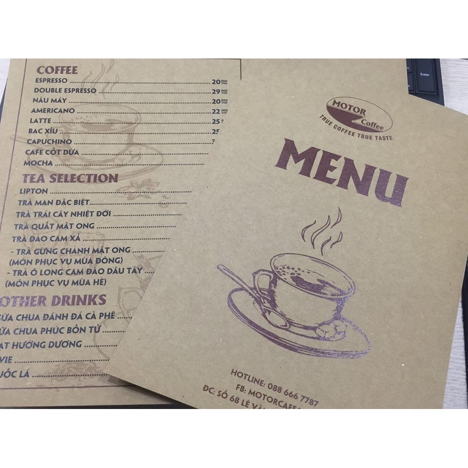 Menu giấy kraf cho quán coffee -In Bạch Dương