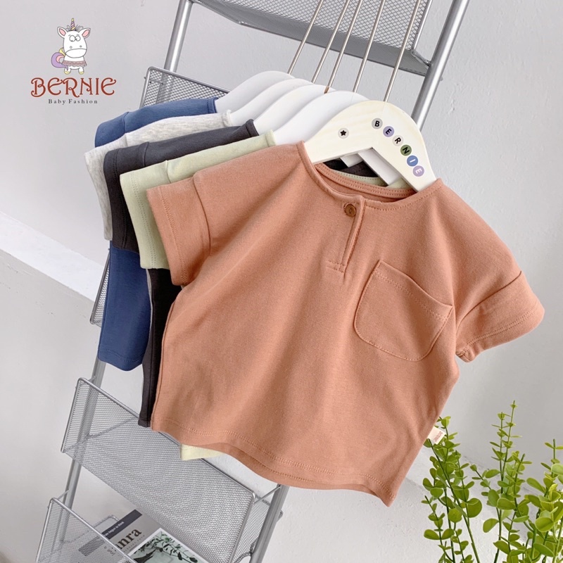 Bộ cộc tay cổ tàu màu trơn chất cotton cho bé trai, bé gái