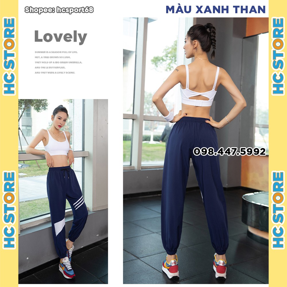 Quần Jogger Nữ QJ07 Tập Gym Yoga Nhảy Rumba, Thiết Kế Sọc Chân, Có Dây Rút, Dáng Rộng, Vải Nhẹ Thoáng Khí - HcSport68