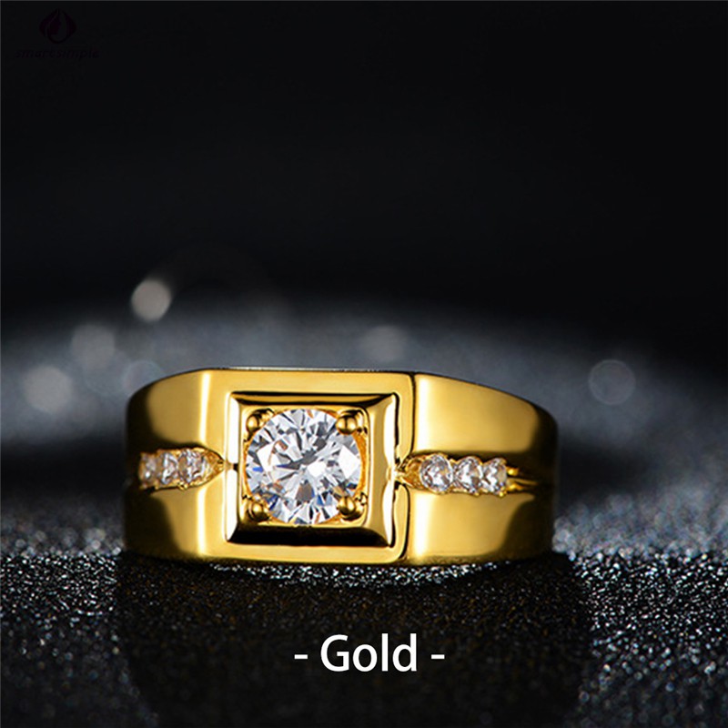 Nhẫn kim loại mạ vàng đính đá phong cách cho nam giới