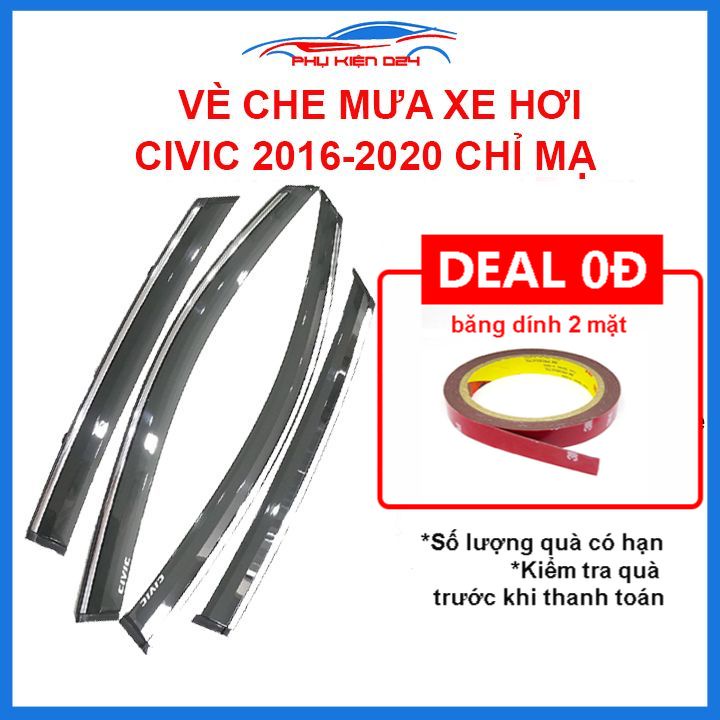 Vè mưa Civic 2016-2017-2018-2019-2020 vè chỉ mạ che mưa bảo vệ xe