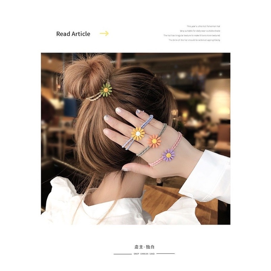 Dây Cột Tóc Cao Cấp In Họa Tiết Hoa Cúc Nhỏ Dễ Thương Phong Cách Hàn Quốc Thời Trang Cho Nữ