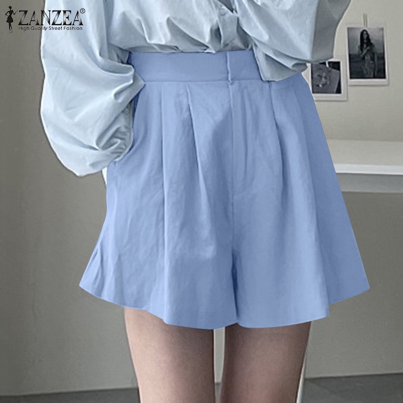 Quần short ZANZEA xếp li màu trơn phối túi bên hông thời trang đường phố cá tính cho nữ
