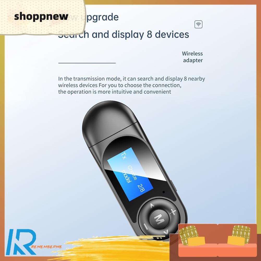 Shoppnew T13 LCD 3.5mm 2 in 1 Bluetooth Audio Transmitter Receiver Adapter for TV