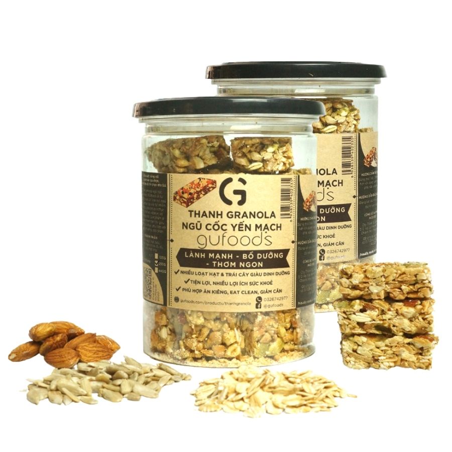 Combo 2 hũ Thanh granola ngũ cốc yến mạch GUfoods (mỗi hũ 100g / 250g / 440g)