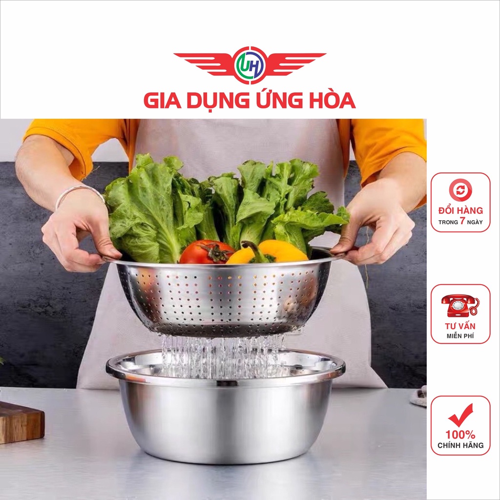 Bộ Nạo Rau Củ Quả Đa Năng Inox 3 in 1 - Bộ Rổ Nạo Củ Quả Kèm Chậu- gia dụng