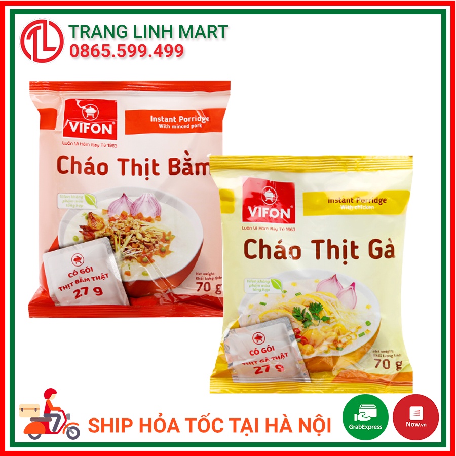 Cháo thịt gà/ thịt bằm Vifon gói 70g , Cháo gấu đỏ gói 50g