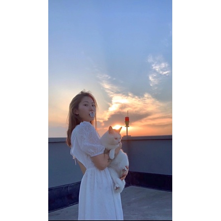 Váy đầm maxi hở lưng thắt nơ dáng dài xoè cổ vuông tiểu thư vintage đi chơi đi biển du lịch