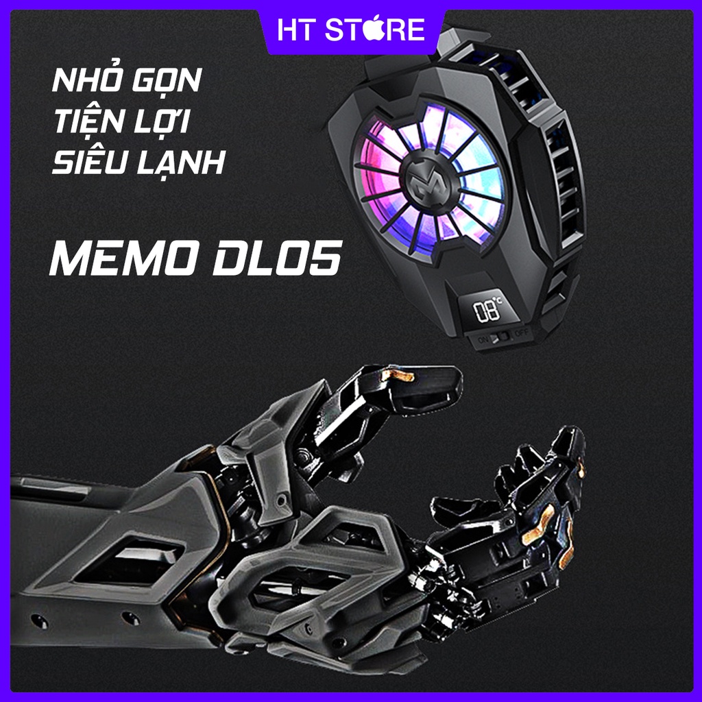 Quạt tản nhiệt điện thoại MEMO DL05 chính hãng - Sò lạnh MEMO DL05 Làm lạnh siêu nhanh, Đèn LED RGB, Kẹp thu vào 2 chiều