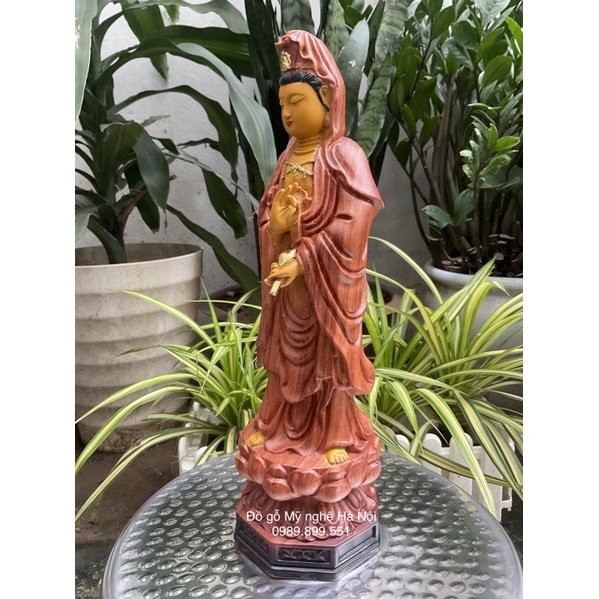 Tượng phật bà quan âm đứng bằng gỗ hương cao 40 cm