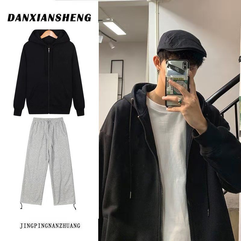 SET ÁO KHOÁC NAM CÓ MŨ + QUẦN ỐNG RỘNG CẠP CHUN HÀNG QUẢNG CHÂU