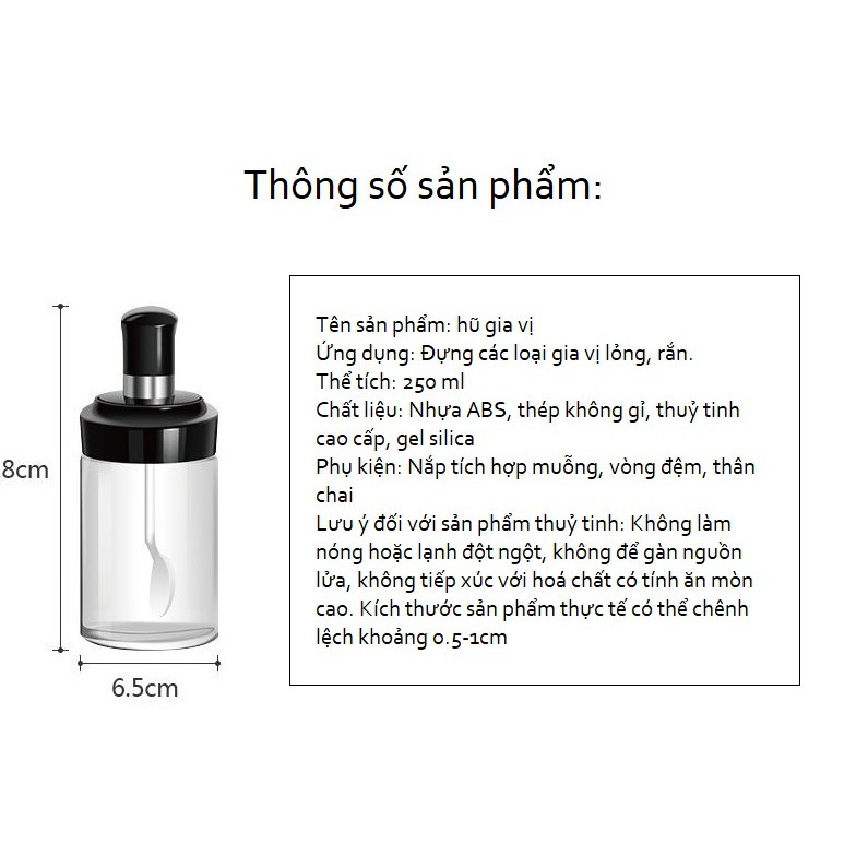 Bộ 4 Hũ đựng gia vị thủy tinh Vkit- kèm thìa GV01