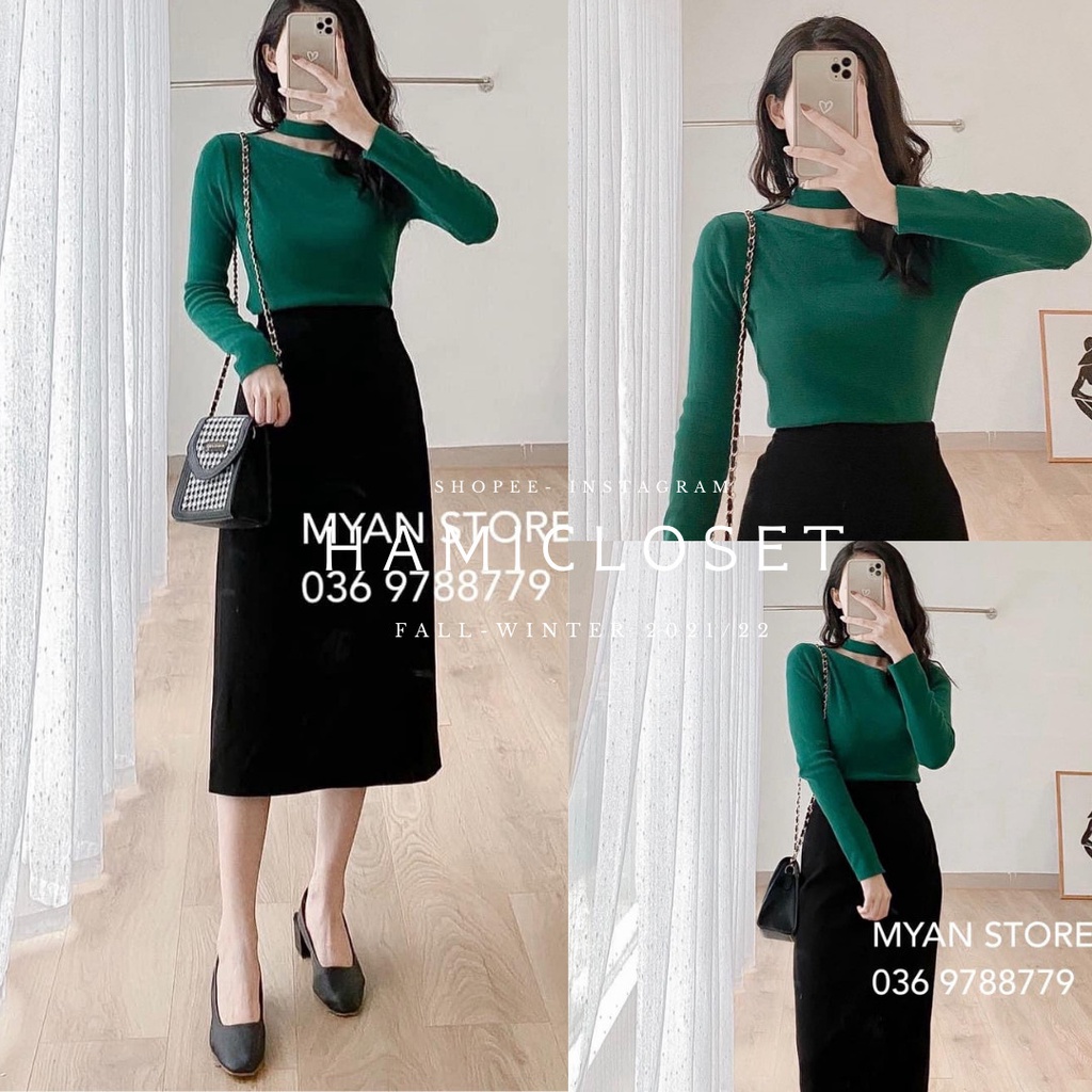 Áo len hở cổ dài tay, dáng cổ lệch vai chất len mềm bảng màu hàn quốc | BigBuy360 - bigbuy360.vn