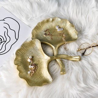 Khay đựng trang sức hình chiếc lá màu vàng/bạc phong cách Bắc Âu