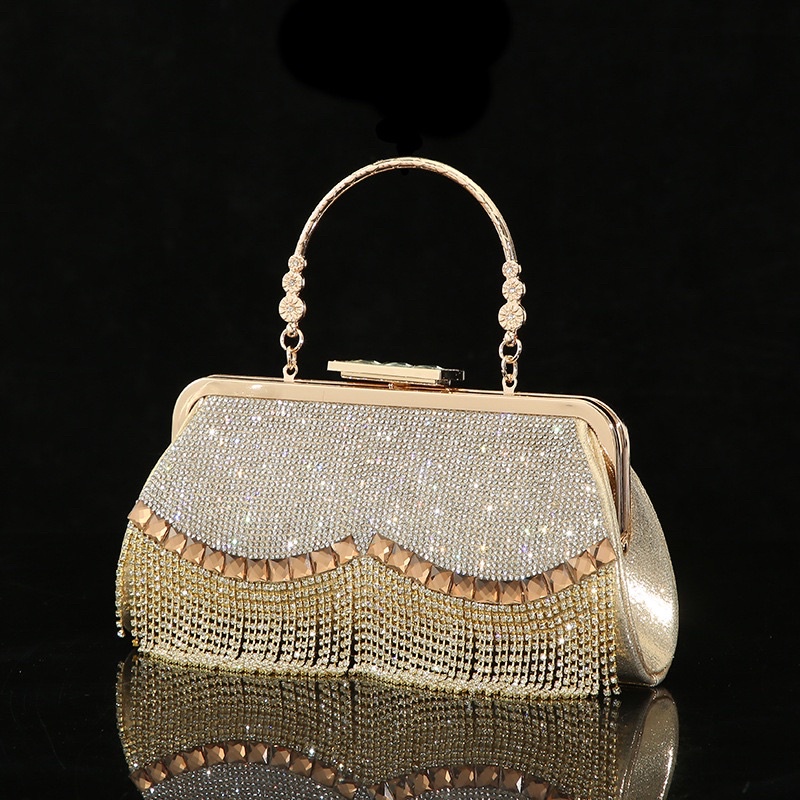 clutch đi tiệc- ví cầm tay đi tiệc tua rua pha lê nữ hoàng sang trọng (ảnh thật)