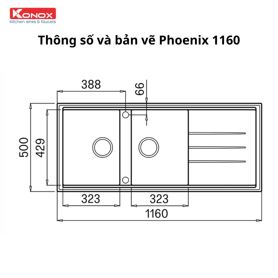 Chậu rửa bát đá KONOX Granite Sink Phoenix 1160