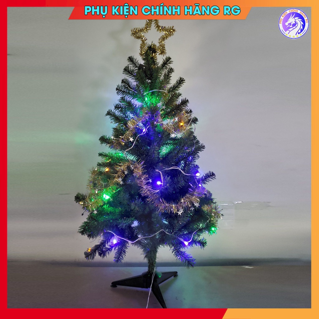 Combo Cây Thông Noel 1m2 Kèm Ngôi Sao Đỉnh Dây Kim Tuyến Và Dây Đèn Led Trang Trí