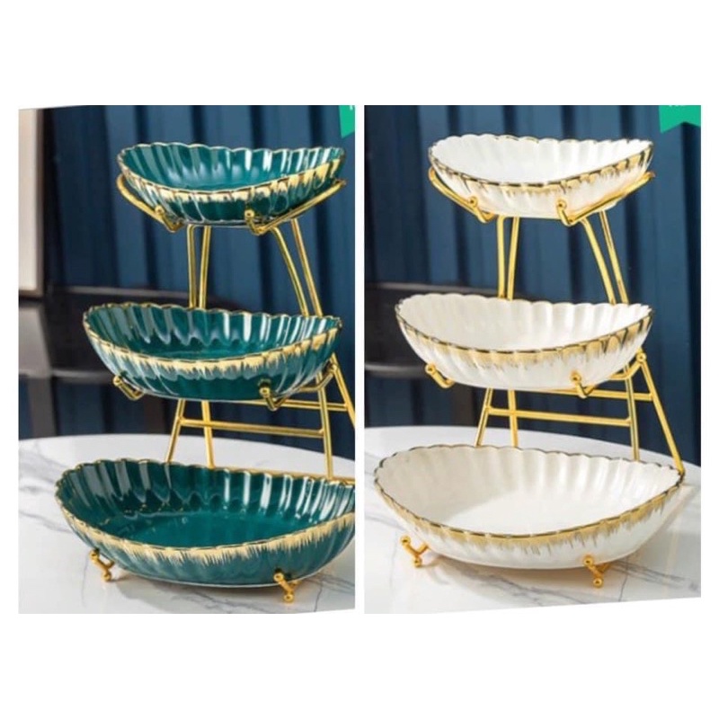 Khay sứ tầng viền vàng siêu đẹp - Khay bánh kẹo - Decor Home
