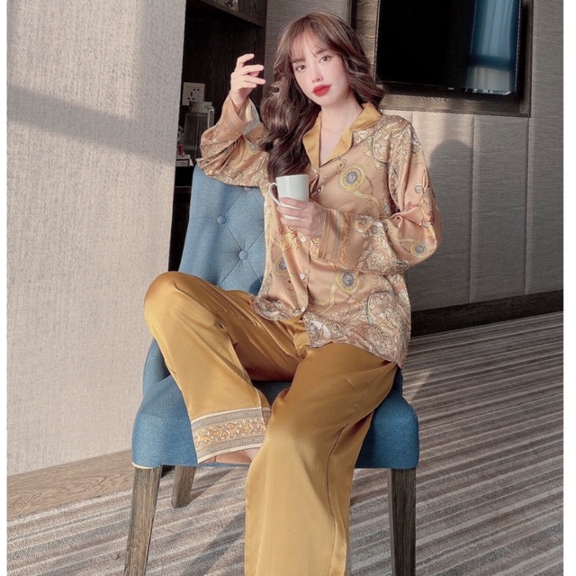 Đồ bộ Bigsize tay dài thiết kế kiểu hoàng gia sang chảnh  đồ mặc nhà cao cấp cho nữ 50-100kg | BigBuy360 - bigbuy360.vn