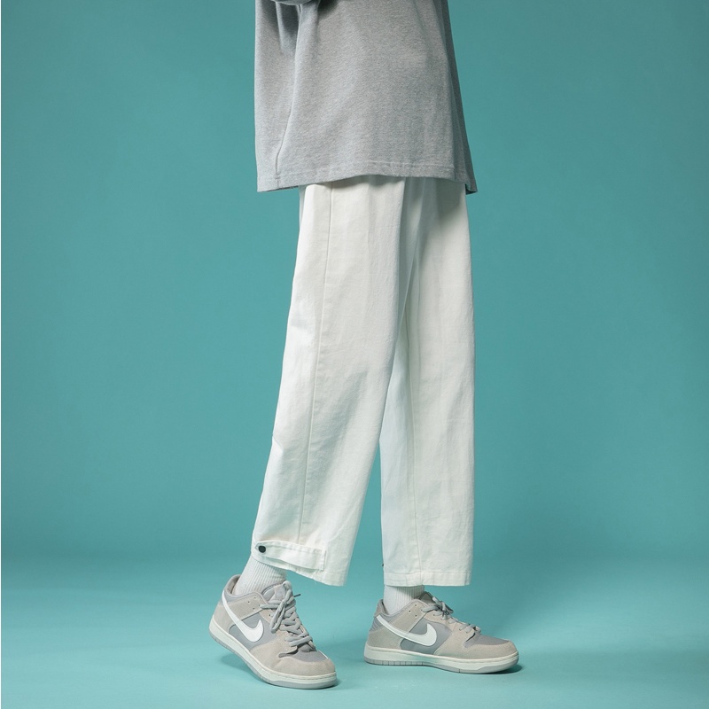 Quần Jeans Ống Rộng Màu Trơn Thời Trang Hàn Quốc Cho Nam Nữ