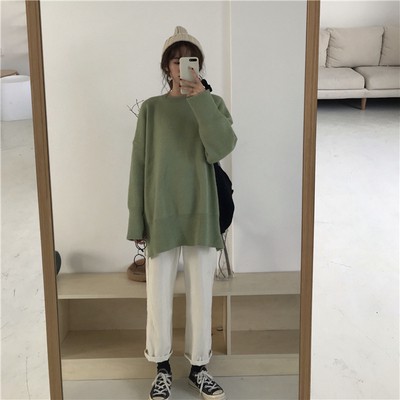 Áo len nữ form rộng xẻ vạt màu Vintage