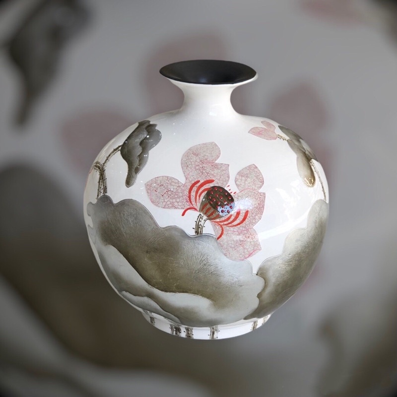 Bình hút lộc hoa sen sơn mài cao cấp 20cm 35cm