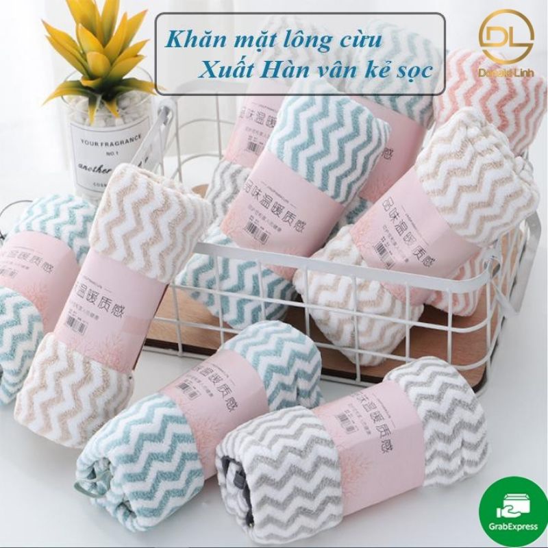 Khăn Mặt Lông Cừu 30x50cm Xuất Hàn Vân Kẻ Sọc siêu mềm mịn cao cấp