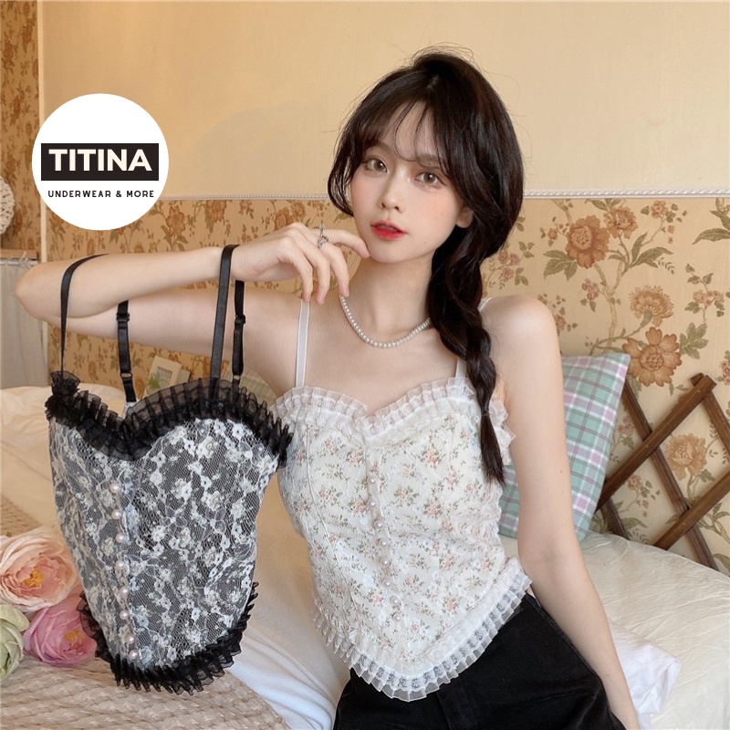 Áo lót 2 dây viền ren hoa nhí cao cấp có đệm ngực Titina AL12