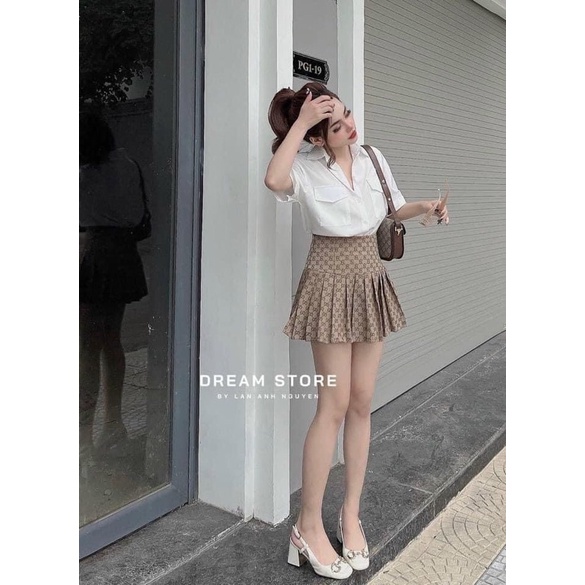 { Có Ảnh Thật } 𝗕𝗜𝗚 𝗦𝗜𝗭𝗘 Set Áo Sơ Mi Chân Váy GG 𝟲𝟬-𝟵𝟱𝗞𝗚