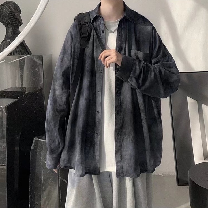 Áo sơ mi tay dài dáng rộng phối màu độc đáo thời trang Hàn Quốc cho nam size M-3XL