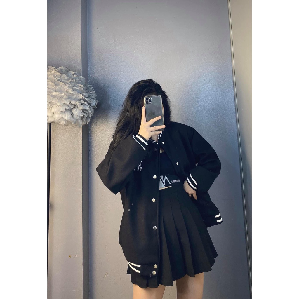 Áo Khoác Bomber Dạ 2 Lớp NY Bo Chun Unisex 2 Màu