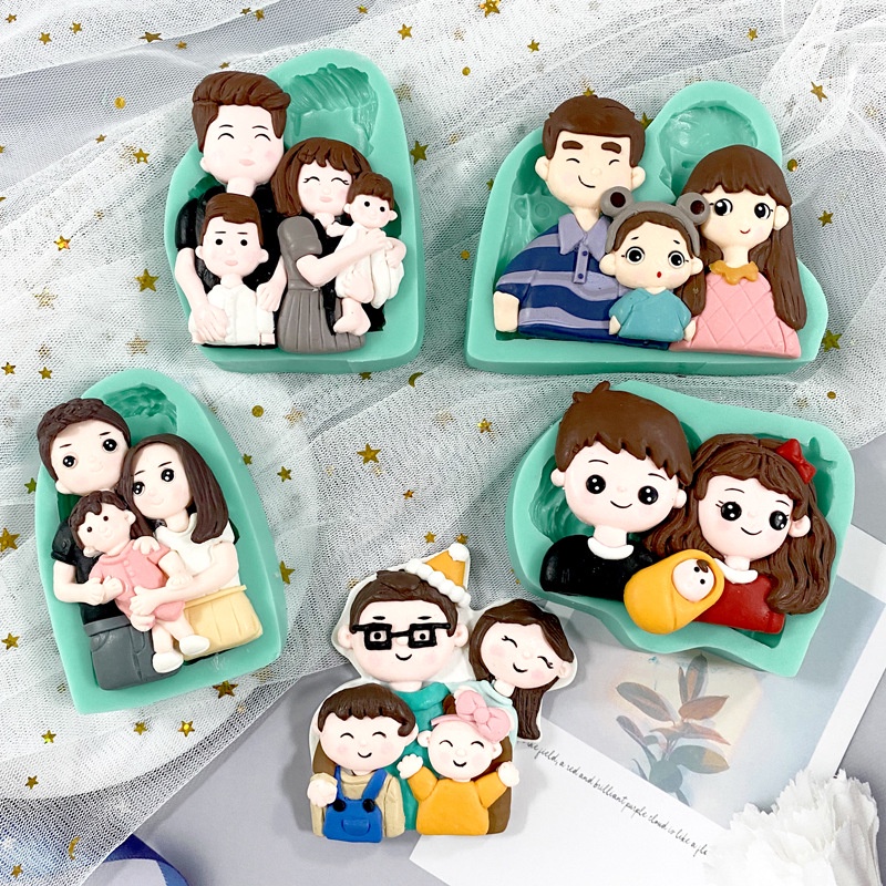 Khuôn Silicone Làm Bánh/Sô Cô La/Bánh Quy/Kẹo Mềm Họa Tiết Gia Đình Mẹ Dùng Trang Trí Nhà