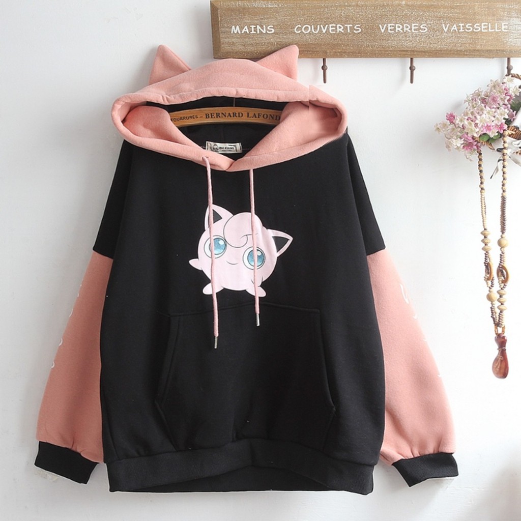 Áo Khoác, Áo Hoodie nỉ bông cotton Pokemon Hồng Wigglytuff Jungle có nón phía sau siêu xinh siêu kute - Hany Shop